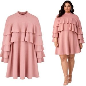 Club London Pink Ruffle Tiered Mini Dress Plus Size 24 US 6XL